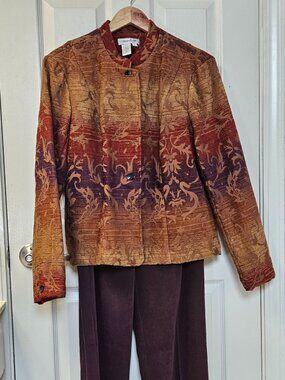 Coldwater Creek Jacquard Tapestry 2 Piece Pantsuit - 90's Vintage Fall Colors